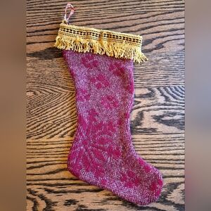 Festive Red Knit Stocking with Yellow Fringe